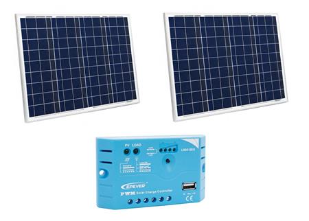 Kit Panel Solar Policristal 60W x2 + Regulador Epever 5A USB