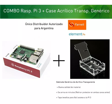 Kit Raspberry Pi 3 Element14 + Gabinete Transparente Acrílico